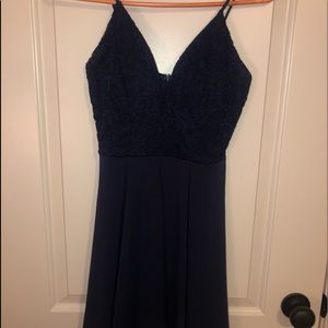 Spaghetti Strap Navy Deep V Neck Dress